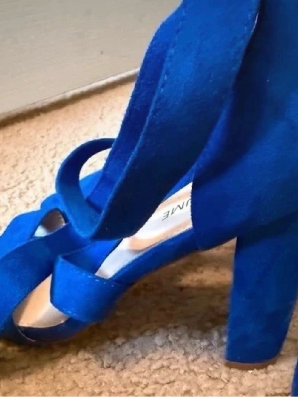 Royal Blue Suede Block Heel Sandals with Ankle Strap
